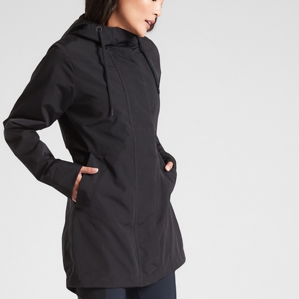 New Athleta Forecast Rain Shell Jacket Coat Black Large NWT - Picture 2 of 6